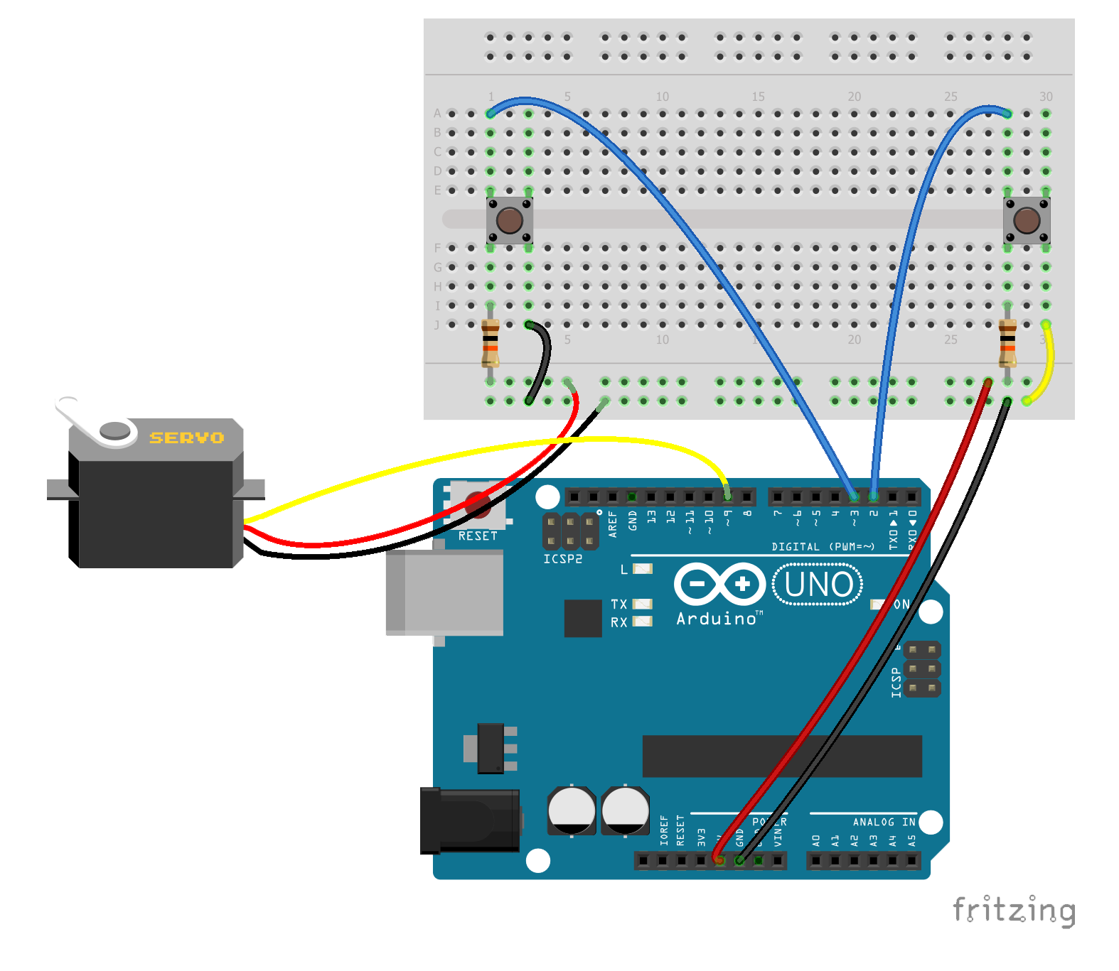 Circuit layout of controlling the servo with inputs assignment
