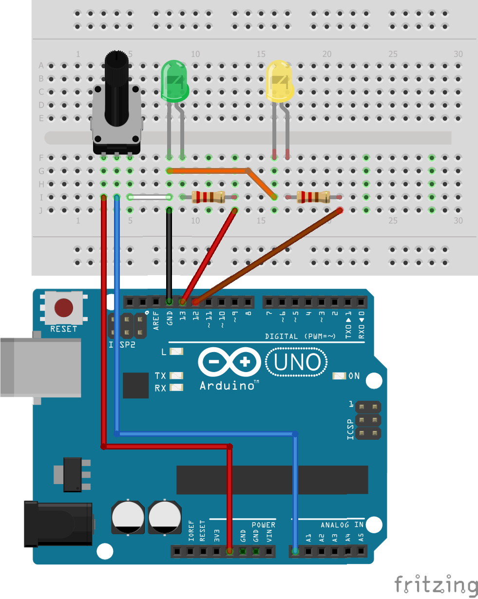 Circuit layout of Controlling a LED with a potmeter assignment