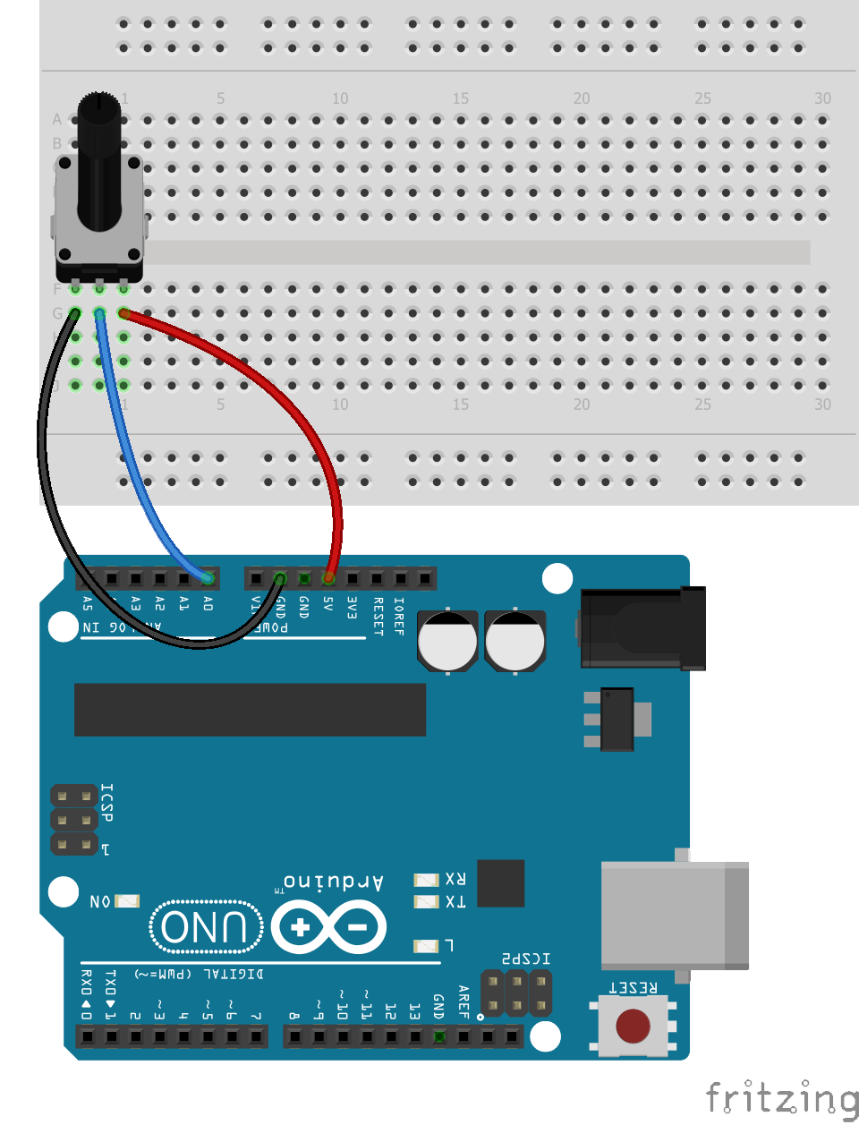 Circuit layout of Arduino and Processing assignment